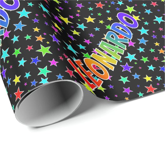 Rainbow First Name "LEONARDO" + sterren Cadeaupapier (Rol Hoek)