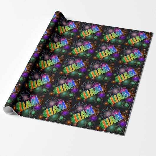 Rainbow First Name "LIAM" + Fireworks Cadeaupapier (Uitgerold)