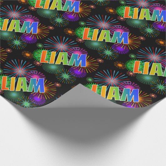 Rainbow First Name "LIAM" + Fireworks Cadeaupapier (Hoek)