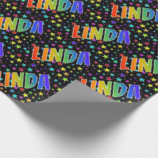 Rainbow First Name "LINDA" + sterren Cadeaupapier (Hoek)