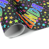 Rainbow First Name "LINDA" + sterren Cadeaupapier (Rol Hoek)