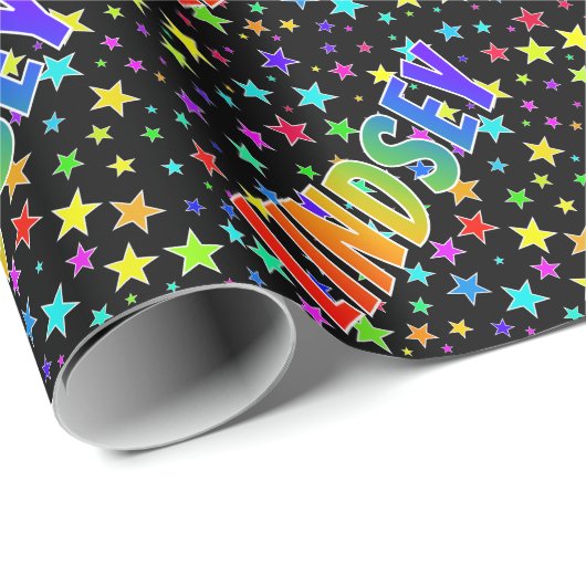 Rainbow First Name "LINDSEY" + sterren Cadeaupapier (Rol Hoek)