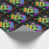 Rainbow First Name "LISA" + Fireworks Cadeaupapier (Hoek)