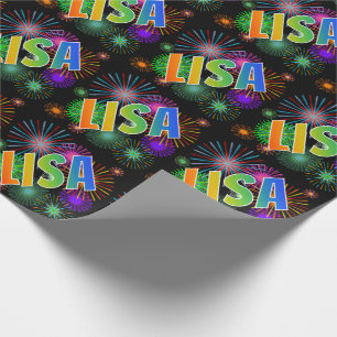 Rainbow First Name "LISA" + Fireworks Cadeaupapier