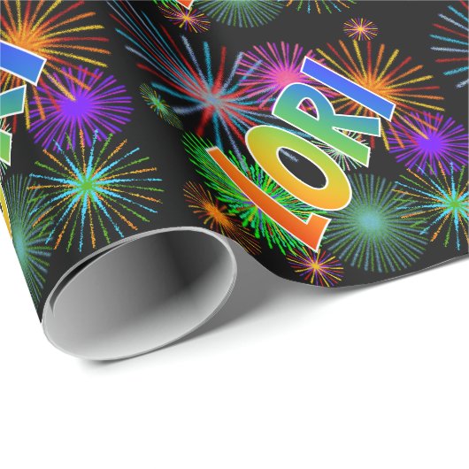 Rainbow First Name "LORI" + Fireworks Cadeaupapier (Rol Hoek)