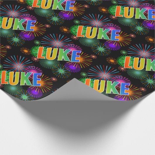 Rainbow First Name "LUKE" + Fireworks Cadeaupapier (Hoek)