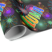 Rainbow First Name "LUNA" + Fireworks Cadeaupapier (Rol Hoek)