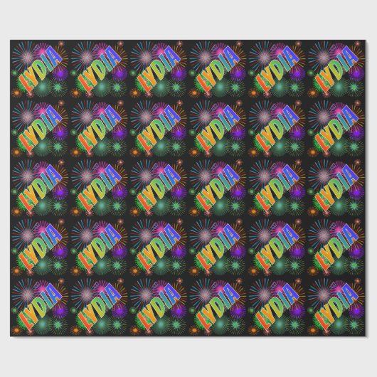 Rainbow First Name "LYDIA" + Fireworks Cadeaupapier (Vlak)