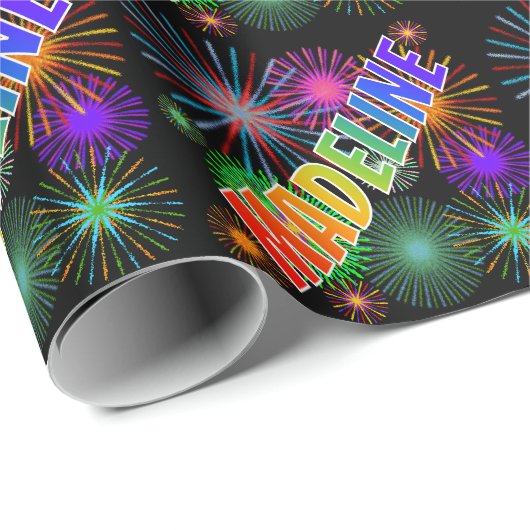 Rainbow First Name "MADELINE" + Fireworks Cadeaupapier (Rol Hoek)