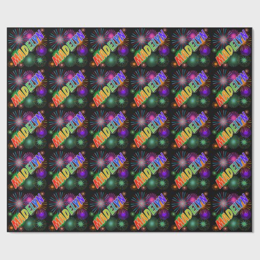 Rainbow First Name "MADELYN" + Fireworks Cadeaupapier (Vlak)