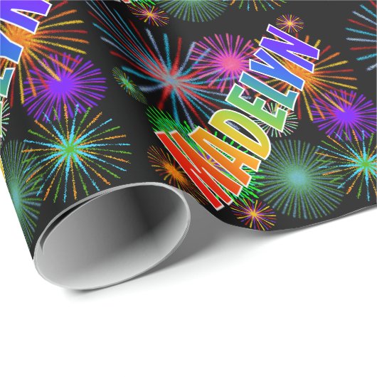 Rainbow First Name "MADELYN" + Fireworks Cadeaupapier (Rol Hoek)