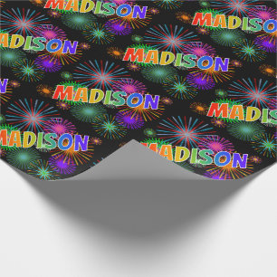 Rainbow First Name "MADISON" + Fireworks Cadeaupapier