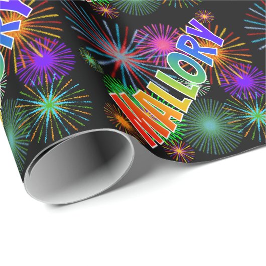 Rainbow First Name "MALLORY" + Fireworks Cadeaupapier (Rol Hoek)