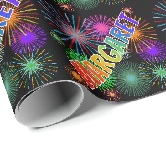 Rainbow First Name "MARGARET" + Fireworks Cadeaupapier (Rol Hoek)