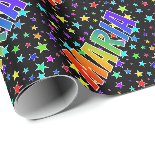 Rainbow First Name "MARIA" + sterren Cadeaupapier (Rol Hoek)