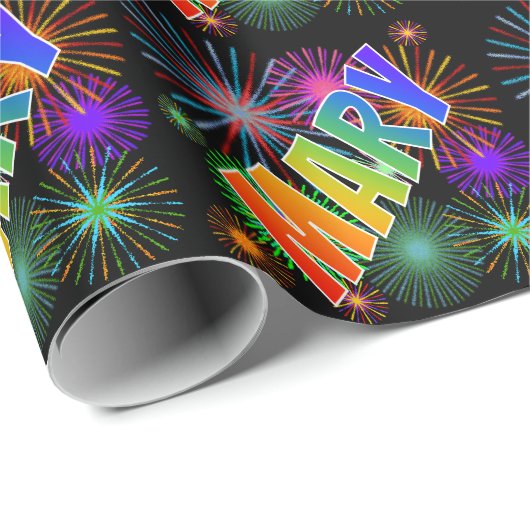 Rainbow First Name "MARY" + Fireworks Cadeaupapier (Rol Hoek)