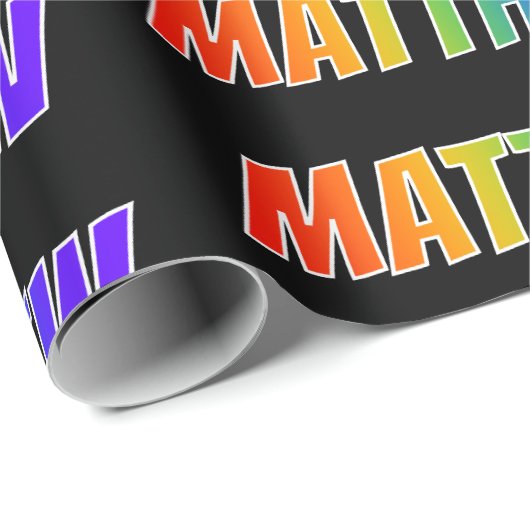 Rainbow First Name "MATTHEW"; vun en kleurrijk Cadeaupapier (Rol Hoek)