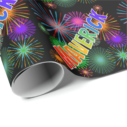 Rainbow First Name "MAVERICK" + Fireworks Cadeaupapier (Rol Hoek)