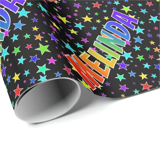 Rainbow First Name "MELINDA" + sterren Cadeaupapier (Rol Hoek)