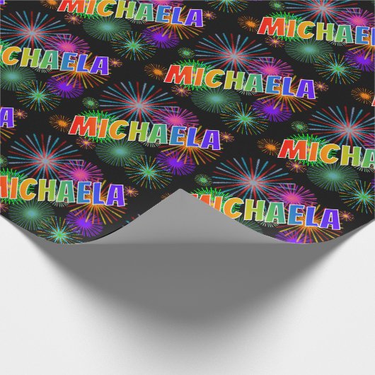 Rainbow First Name "MICHAELA" + Fireworks Cadeaupapier (Hoek)