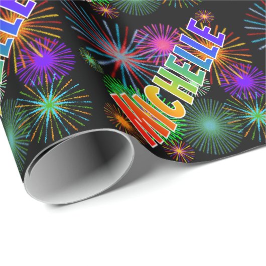 Rainbow First Name "MICHELLE" + Fireworks Cadeaupapier (Rol Hoek)