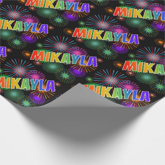 Rainbow First Name "MIKAYLA" + Fireworks Cadeaupapier (Hoek)