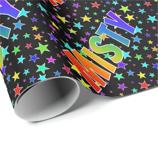 Rainbow First Name "MISTY" + sterren Cadeaupapier (Rol Hoek)