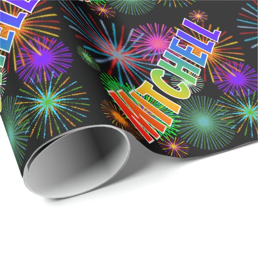 Rainbow First Name "MITCHELL" + Fireworks Cadeaupapier (Rol Hoek)