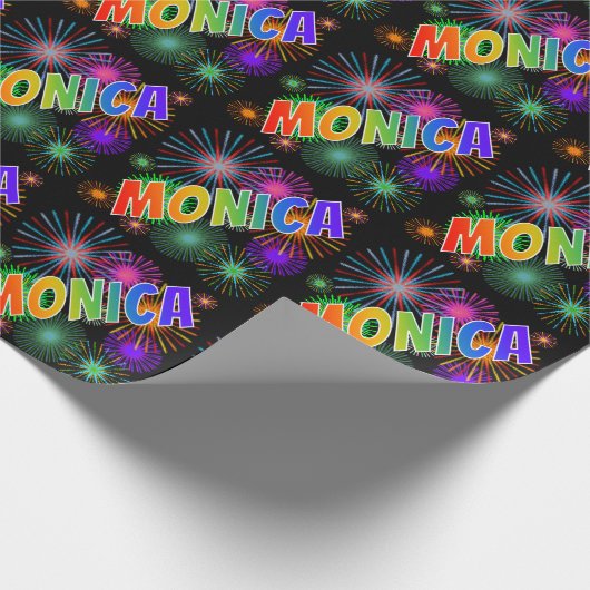 Rainbow First Name "MONICA" + Fireworks Cadeaupapier (Hoek)