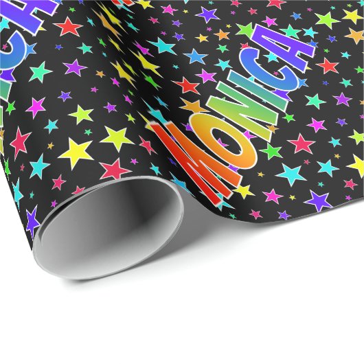 Rainbow First Name "MONICA" + sterren Cadeaupapier (Rol Hoek)