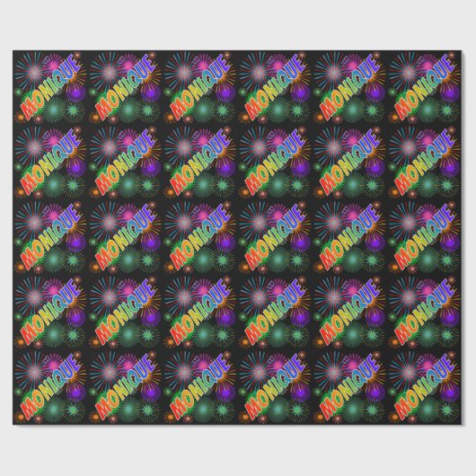 Rainbow First Name "MONIQUE" + Fireworks Cadeaupapier (Vlak)
