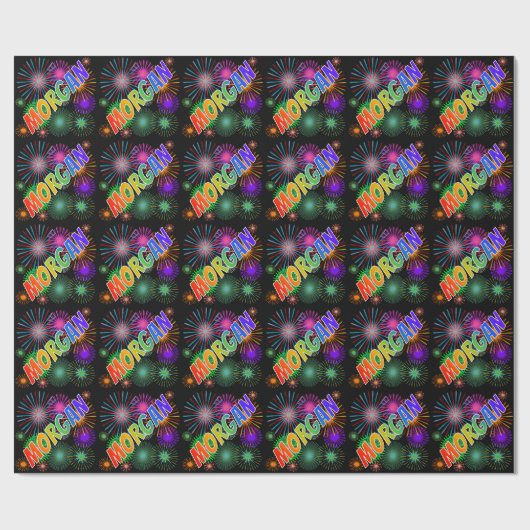 Rainbow First Name "MORGAN" + Fireworks Cadeaupapier (Vlak)