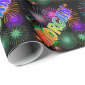 Rainbow First Name "MORGAN" + Fireworks Cadeaupapier (Rol Hoek)