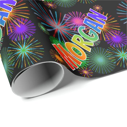 Rainbow First Name "MORGAN" + Fireworks Cadeaupapier (Rol Hoek)