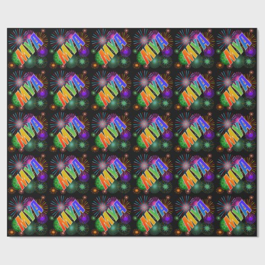 Rainbow First Name "MYA" + Fireworks Cadeaupapier (Vlak)