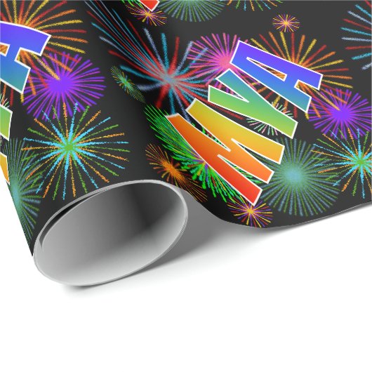 Rainbow First Name "MYA" + Fireworks Cadeaupapier (Rol Hoek)