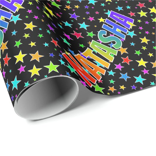 Rainbow First Name "NATASHA" + sterren Cadeaupapier (Rol Hoek)