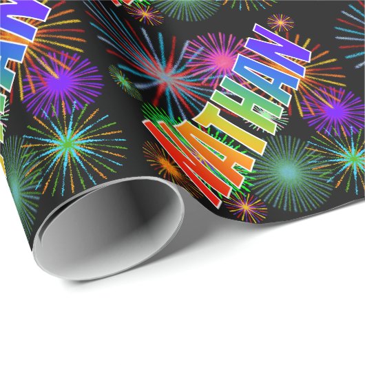 Rainbow First Name "NATHAN" + Fireworks Cadeaupapier (Rol Hoek)