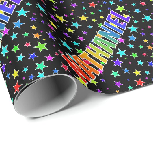 Rainbow First Name "NATHANIEL" + sterren Cadeaupapier (Rol Hoek)