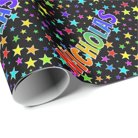 Rainbow First Name "NICHOLAS" + sterren Cadeaupapier (Rol Hoek)