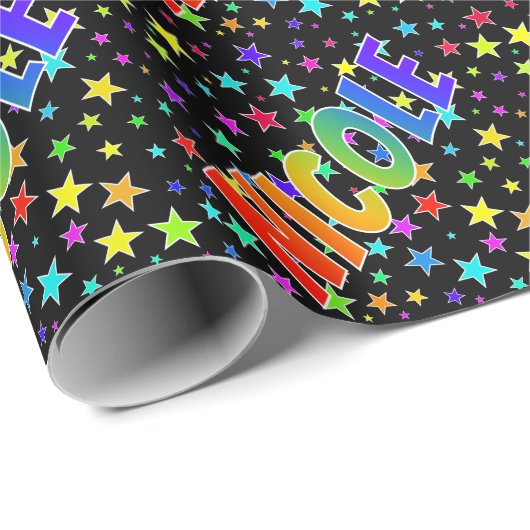 Rainbow First Name "NICOLE" + sterren Cadeaupapier (Rol Hoek)