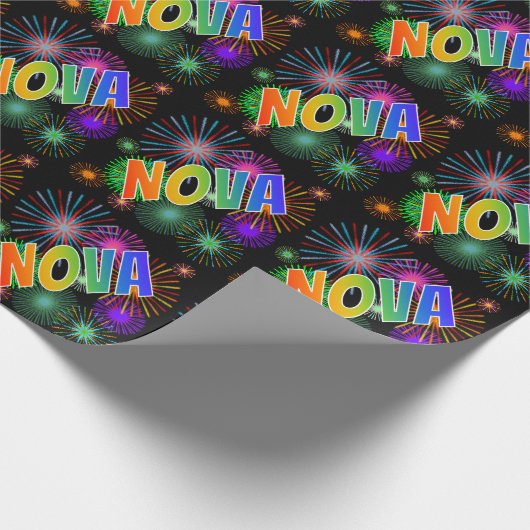 Rainbow First Name "NOVA" + Fireworks Cadeaupapier (Hoek)