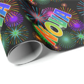 Rainbow First Name "NOVA" + Fireworks Cadeaupapier (Rol Hoek)