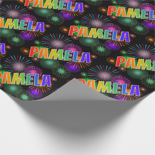 Rainbow First Name "PAMELA" + Fireworks Cadeaupapier (Hoek)