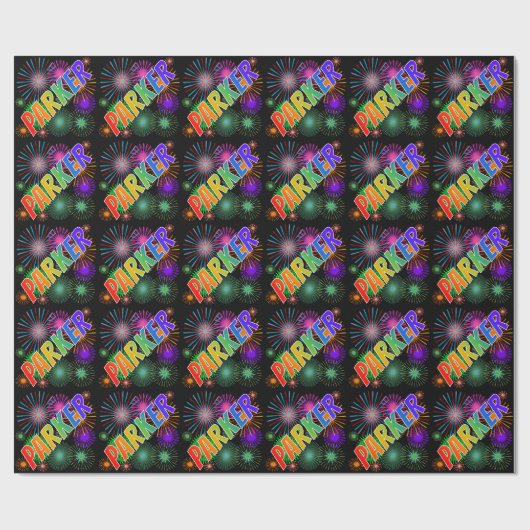 Rainbow First Name "PARKER" + Fireworks Cadeaupapier (Vlak)