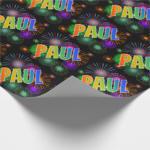 Rainbow First Name "PAUL" + Fireworks Cadeaupapier