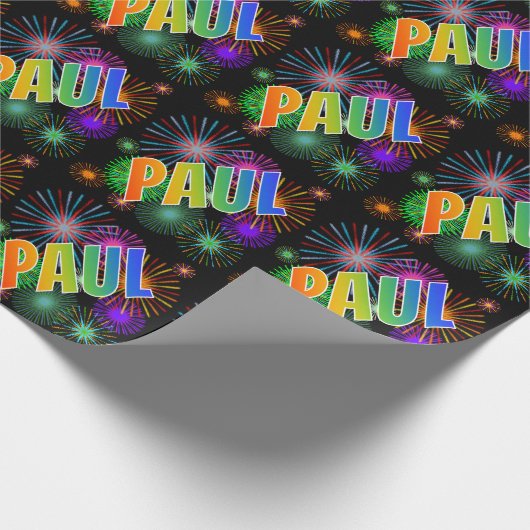 Rainbow First Name "PAUL" + Fireworks Cadeaupapier (Hoek)