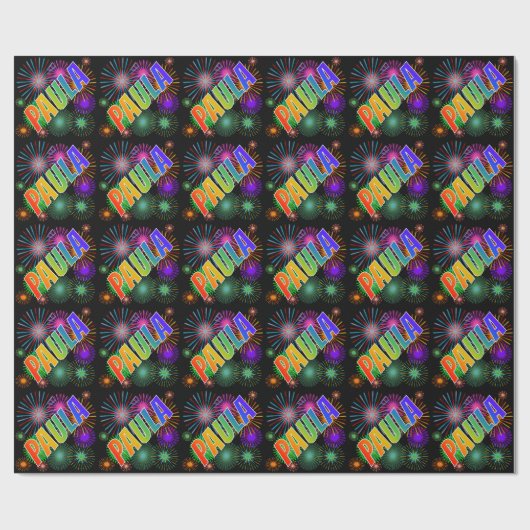 Rainbow First Name "PAULA" + Fireworks Cadeaupapier (Vlak)