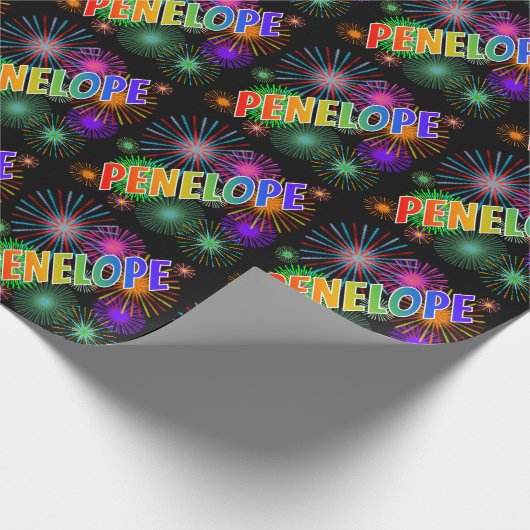 Rainbow First Name "PENELOPE" + Fireworks Cadeaupapier (Hoek)