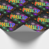 Rainbow First Name "PHILIP" + Fireworks Cadeaupapier (Hoek)